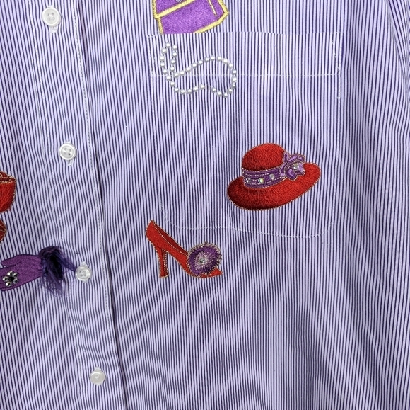 Vintage 90s Tia Design L Button Up Shirt Top Blouse Heels Hats Shopping Novelty - Picture 7 of 10